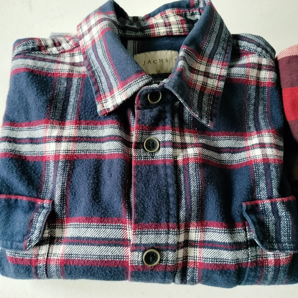 Jachs Set Of 2 Mens Cotton Flannel Mens Shirts M Check Plaid Modern Outdoorsy